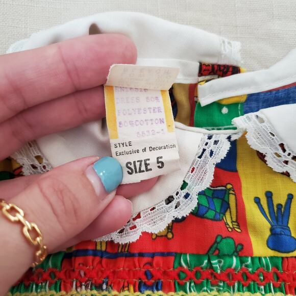 Vintage 70s Patchwork Furniture Dress 3t/4t - Picture 5 of 9